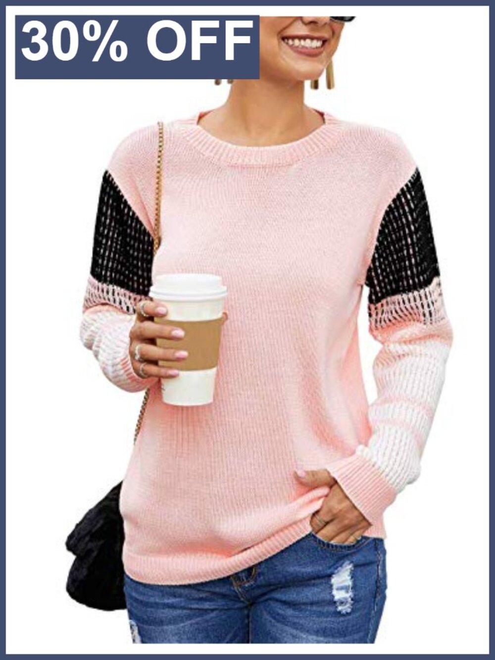 Contrast Sleeve Crewneck Pullover Sweater Long Sleeve Knit